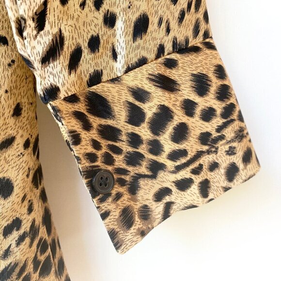 Ranked 100% Silk Leopard Print Sheer Button Down Blouse Size P/M - Picture 7 of 11